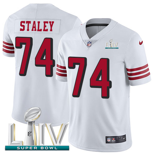 San Francisco 49ers Nike #74 Joe Staley White Super Bowl LIV 2020 Rush Men Stitched NFL Vapor Untouchable Limited Jersey